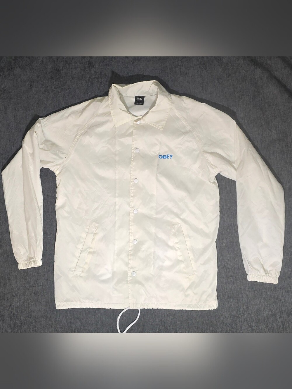 Obey Distorted Andre The Giant Icon Face White Coach Jacket Windbreaker Large